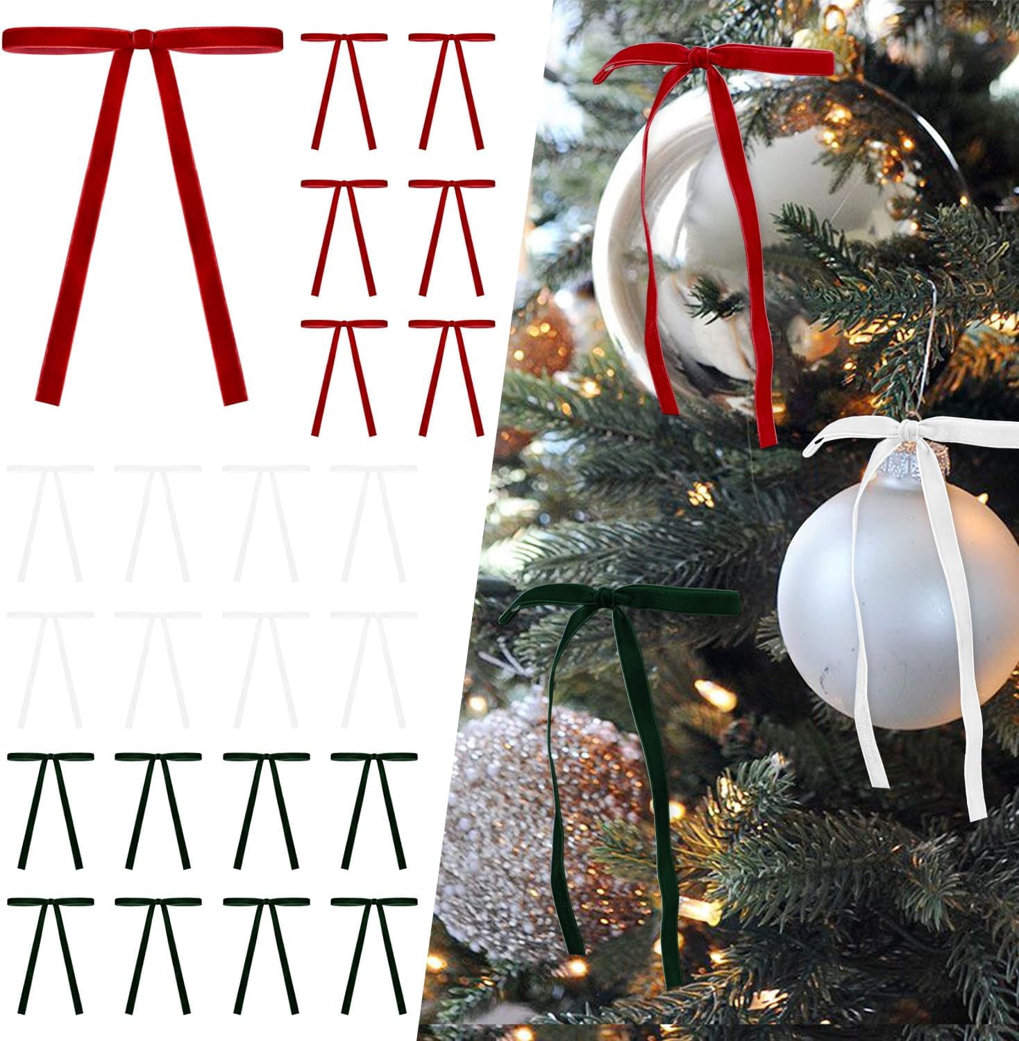 Jinswick 24 Pcs Velvet Christmas Tree Bows Door Garland Decor Vintage ...