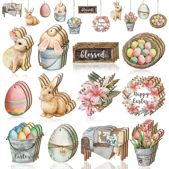 Jinswick 24pcs Spring Decorations Suitable for Trees Spring Flowers Tulips Wooden Decor Easter Tree Ornaments Farmhouse Decor Hanging Signs Perfect for Holidays Easter Parties Home Decor