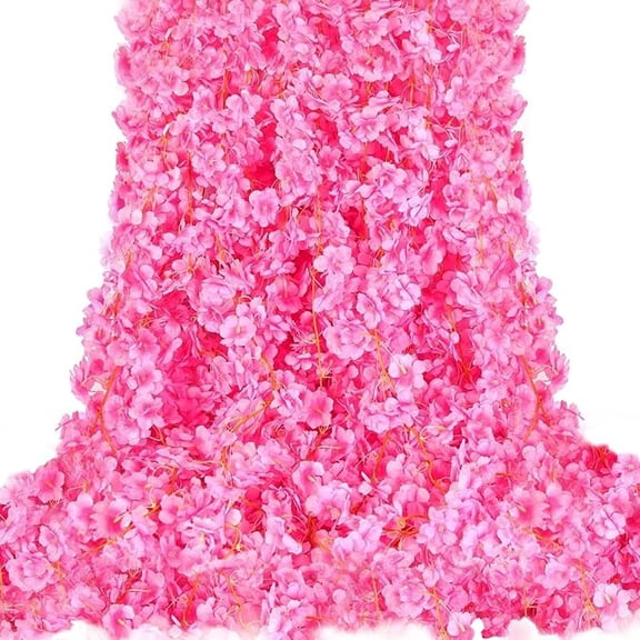 Jinswick 2PCS 11.81FT Artificial Silk Cherry Blossom Garland, Hanging Sakura Flower Vines for Wedding Party Home Arch Office Sakura Decor