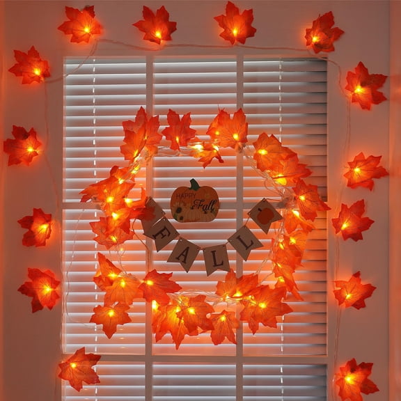 Jinswick 2pcs Maple Leaves String Light 10Ft 20Led in total Orange Maple Garland Fall Thanksgiving Decoration