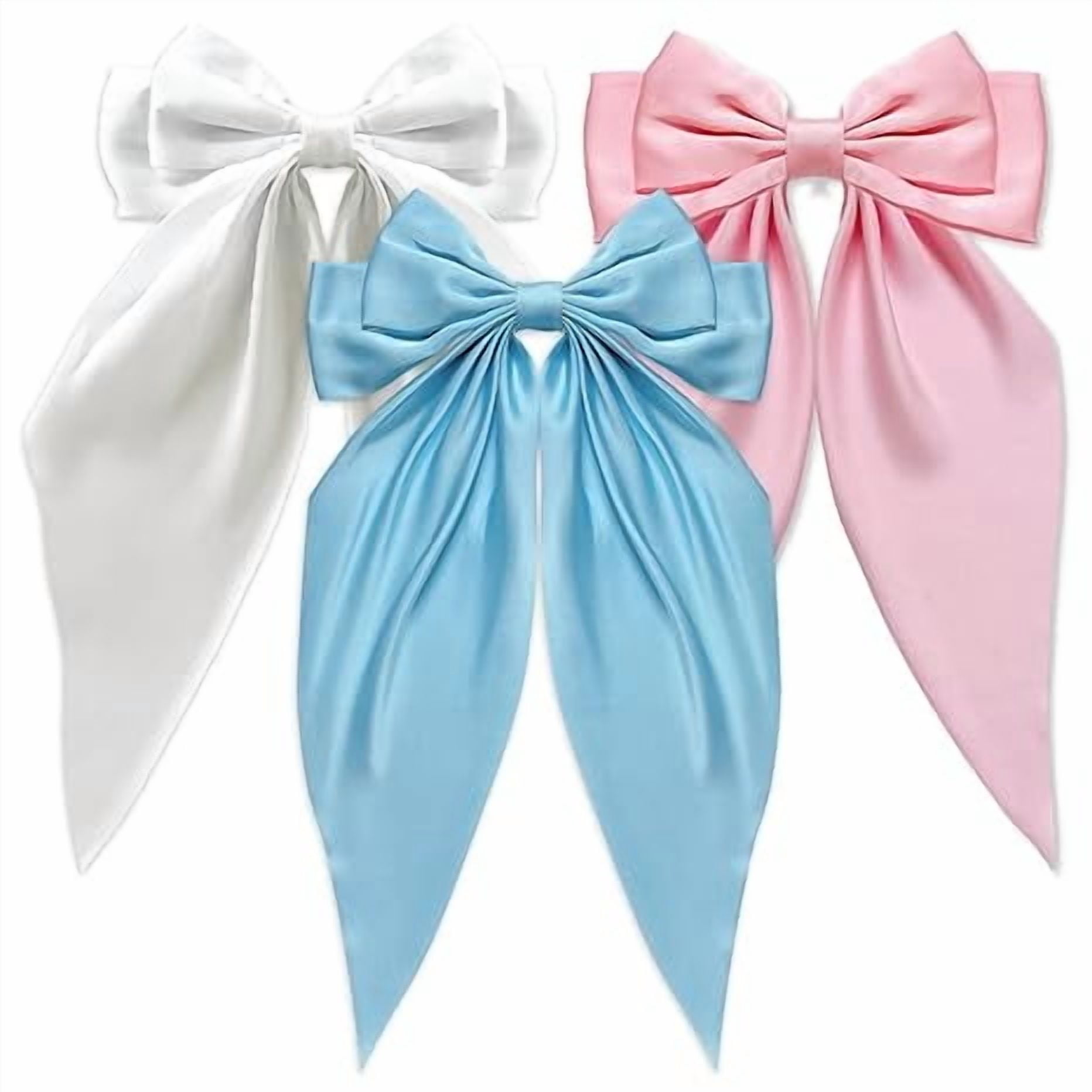 Jinswick 3 PCS Silky Satin Hair Bows, Oversized Long Tail Bows with ...