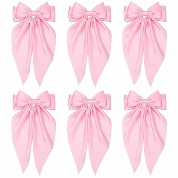 Jinswick 3 PCS Silky Satin Hair Bows, Oversized Long Tail Bows with Barrette Clips, Coquette Hair Accessories for Women and Girls