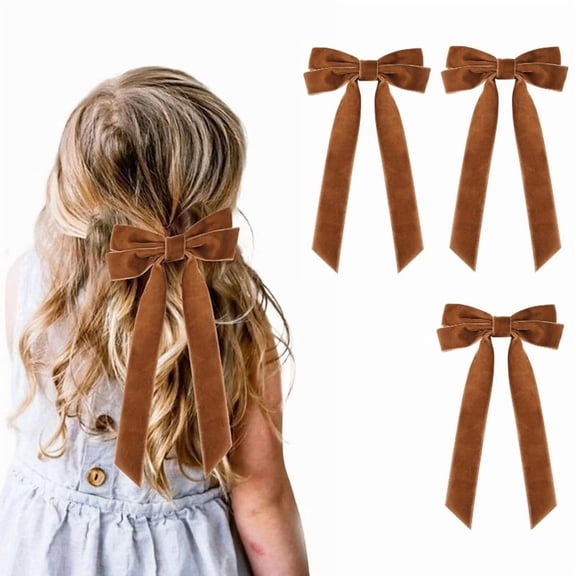 Jinswick 3 Pcs Christmas Hair Bows for Women Girls Red Velvet Bow Hair Accessories Burgundy Green Brown Ribbon Slides Metal Clips for Ponytail Holder Rustic Holiday Decor Holiday Gift