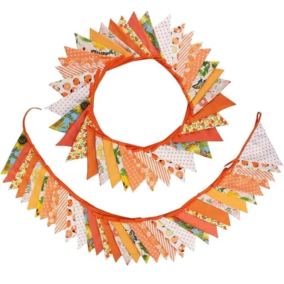 Jinswick 32Ft Orange Fabric Bunting Banner Triangle Flags Party Decorations Cotton Floral Garland Pennant for Autumn Fall Thanksgiving Harvest Birthday Wedding Classroom Home Outdoor Garden