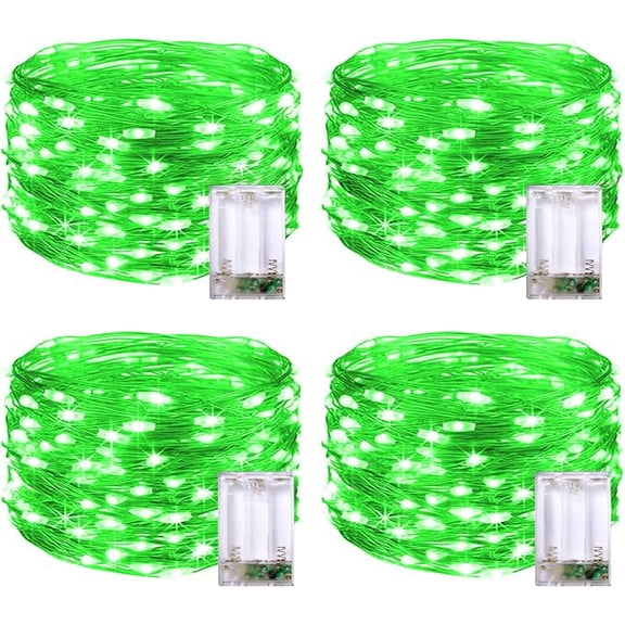 Jinswick 4 Pack 50 LED Green Fairy Lights Battery Operated: 16.5ft Christmas Fairy Lights Indoor Outdoor Waterproof for Bedroom Garden Party Decorations