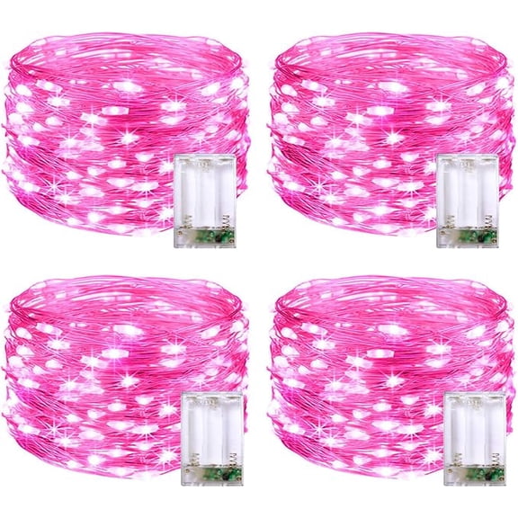 Jinswick 4 Pack 50 LED Pink Fairy Lights Battery Operated, 16.5ft Christmas Fairy Lights Indoor Outdoor Waterproof, Pink String Lights for Bedroom Wedding Birthday Valentine Christmas Decorations