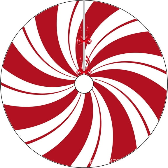 Jinswick 48 Inch Christmas Tree Skirt with Red and White Peppermint Candy Pattern, Traditional Christmas Tree Mat Rustic Farmhouse Decorations for Xmas Holiday Party Ornament