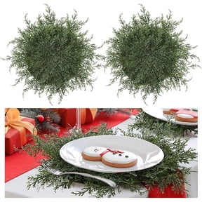 Jinswick 4Pcs Christmas Pine Placemats 15.75 Inch Artificial Greenery Placemats Round Cedar Branch Place Mat Dining Table Mats for Xmas Party Decorations Holiday Winter Place (Green)