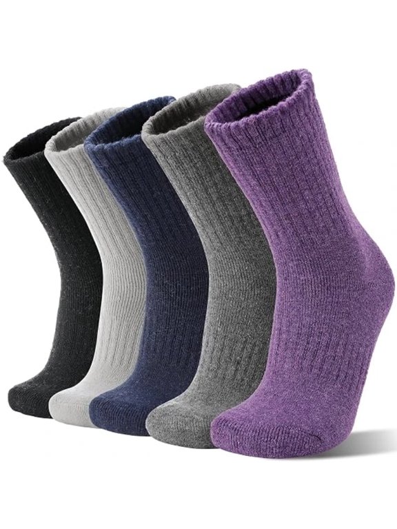 5 Pairs Women Wool Hiking Socks, Winter Thick Fleece Lined Thermal Crew Socks, Warm Cushioned Outdoor Cold Weather Socks