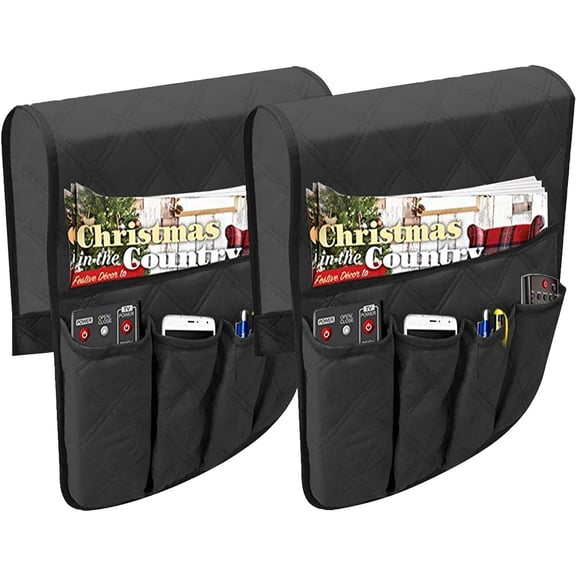 Jinswick 5-Pockets Non-Slip Couch Sofa Chair Armrest organizer Remote Control Clutter Organizer ，Armchair Caddy For Smart Phone, Book, Magazines, Ipad, TV Remote Control Holder 2-Pack,Black
