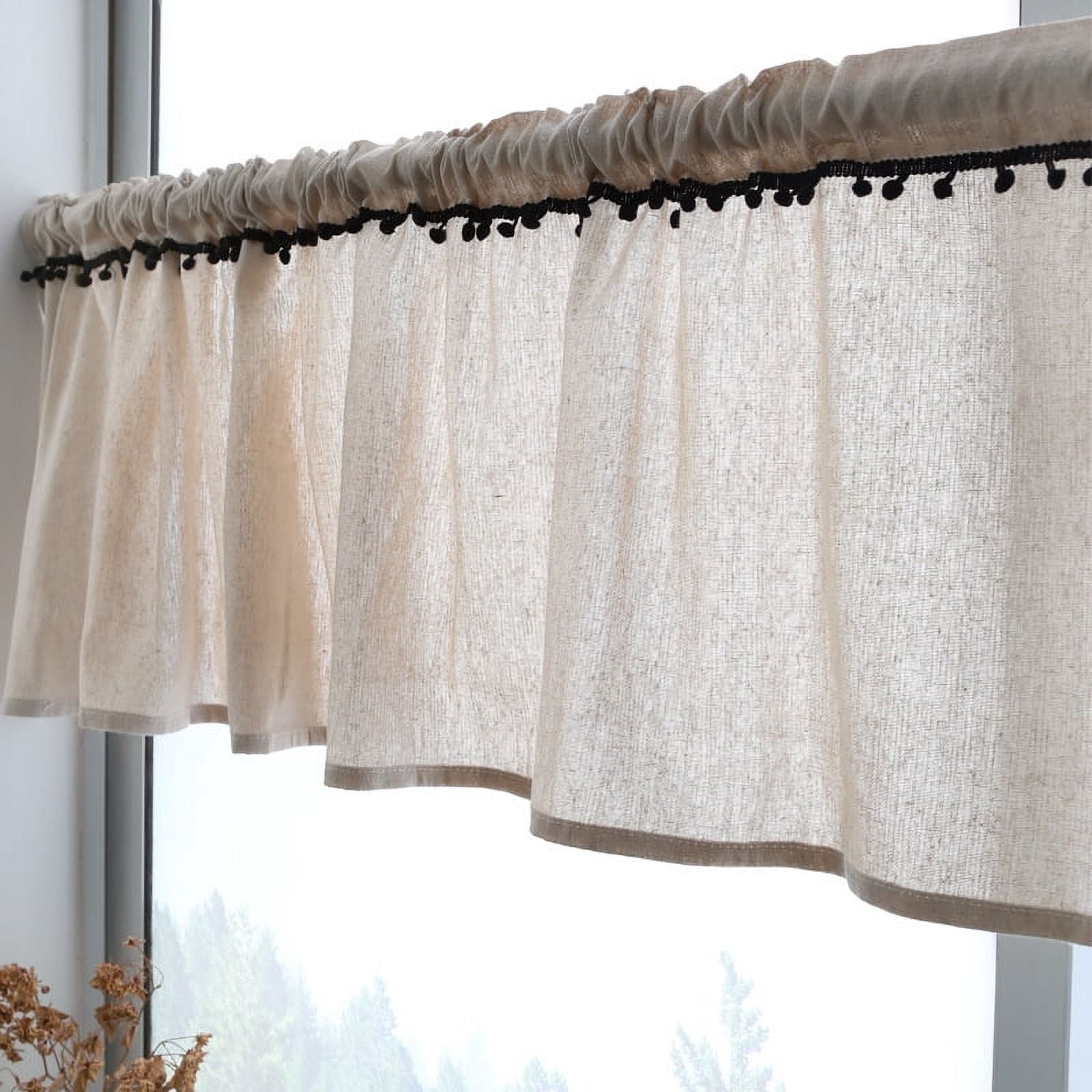 Jinswick 54x15 inch Faux Linen White Kitchen Valances with Tassels ...