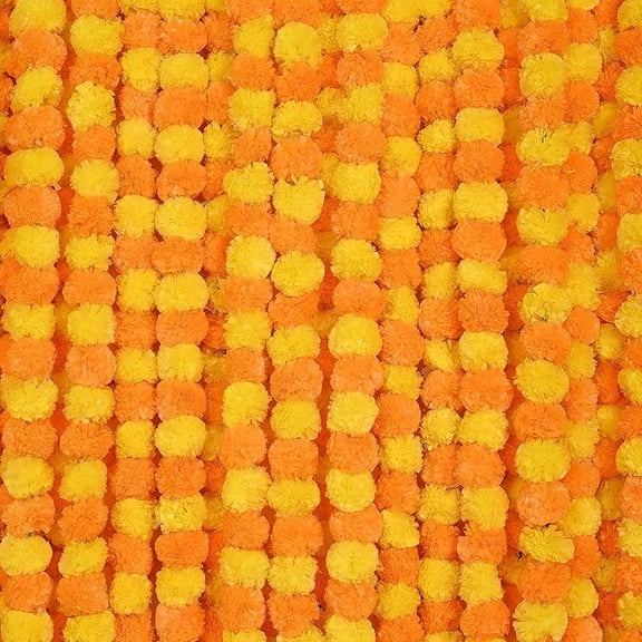 Jinswick 5pcs - 5 feet Marigold Garland |Indian/American Wedding Party Mantle Decoration, Faux Garlands Wedding Garland, Diwali Decoration, Spring Bush Floral! (Yellow and Orange Mix)