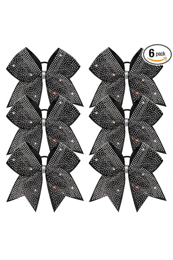 6PCS 8" Large Glitter Black Cheer Bows with Full Shiny Rhinestones Multicolored Shimmer Cheer Hair Bows Elastic Band Ponytail Holder for Cheerleader Girls Sports