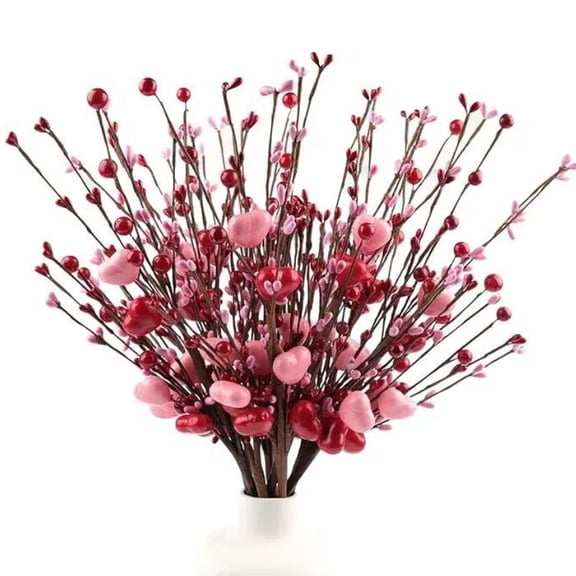 Jinswick 6PCS Heart Shaped Berry Picks,17inch Artificial Valentines Day Flowers Decor Valentines Heart Picks for Valentines Day Gifts Home Wedding Candlelight Dinner Anniversary Decor