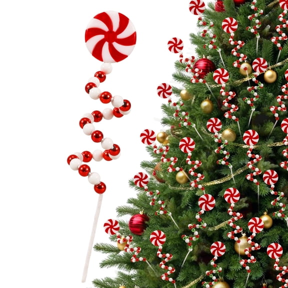 Jinswick 6Pcs Candy Christmas Ornaments,  Curly Candy Cane Shape Christmas Tree Decorations Red and White Decorations for Home, Wreath, Vase, Crafts and Xmas Tree