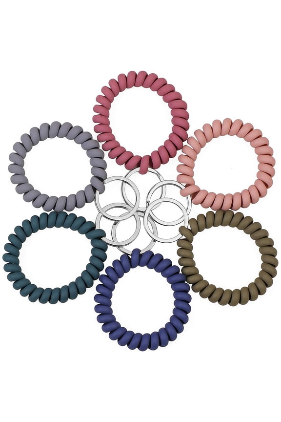6Pcs Coil Wrist Coil Stretch Wristband Flexible Coil Elastic Stretchable Bracelet Key Ring Key Chain Key Hook Key Holder for Gym Pool ID Badge and Outdoor Sports