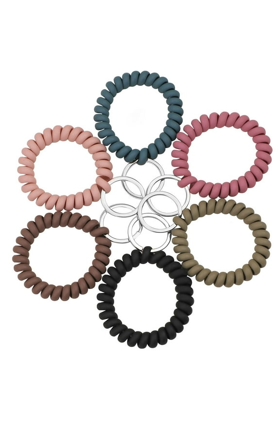 6Pcs Coil Wrist Coil Stretch Wristband Flexible Coil Elastic Stretchable Bracelet Key Ring Key Chain Key Hook Key Holder for Gym Pool ID Badge and Outdoor Sports