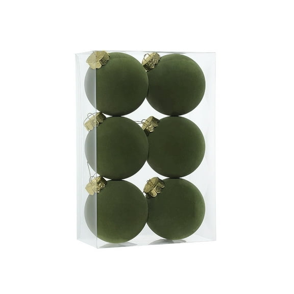 Jinswick 6Pcs Large Velvet Christmas Balls, Green Flocked Christmas Tree Balls Decorative Hanging Ornaments Christmas Tree Decorations Xmas Ornaments Balls for Family Holiday Wedding Party