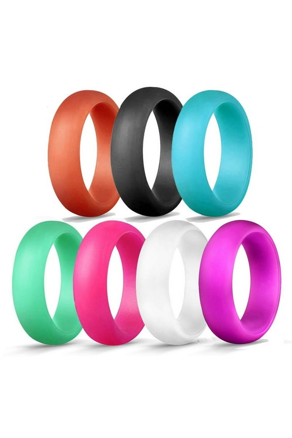 7Pcs 5.7mm Women's Silicone Rings Stretchy Comfort Sport Rings US Size 4-10 - Multicolor, US Size8