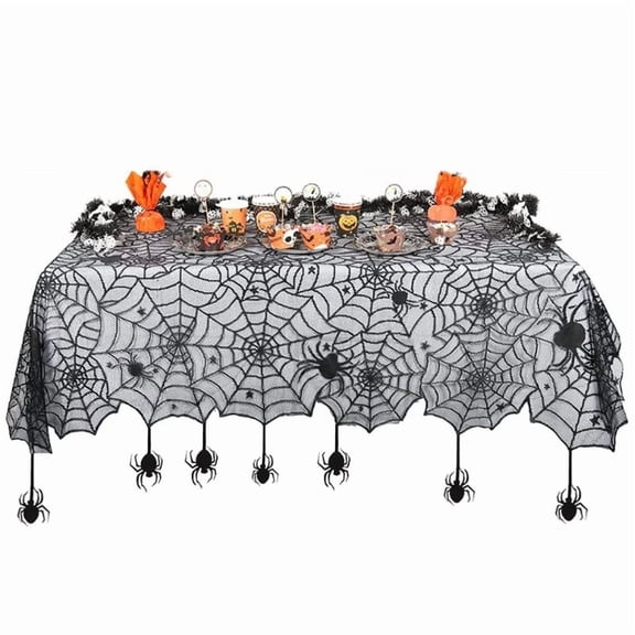 Jinswick Black Lace Covered Table Series Gothic Halloween Decorations, Spider Tablecloth, 54x72, Spider Web