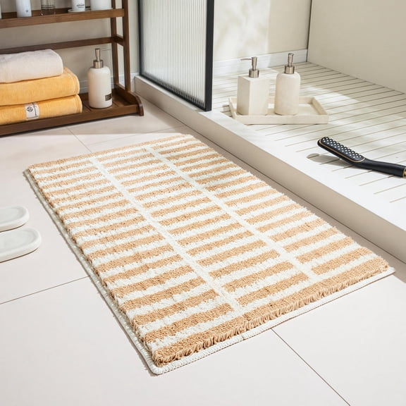 Jinswick Brown and White Checkered Bath Mat Washable Non-Slip Funny Bathroom Rug Cute Bathroom Mat Ultra Soft Microfiber Absorbent Floor Carpet for Shower Tub Bedroom