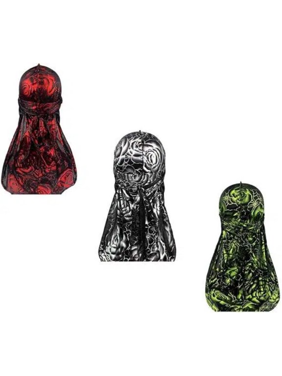 Camouflage Premium Silky Durags with Long Tail Colorful 360 Waves Doo rag for Men Du rag Cap 3Pack