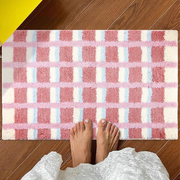 Jinswick Checkered Bath Mat Washable Non-Slip Funny Bathroom Rug Cute Bathroom Mat Ultra Soft Microfiber Absorbent Floor Carpet for Shower Tub Bedroom