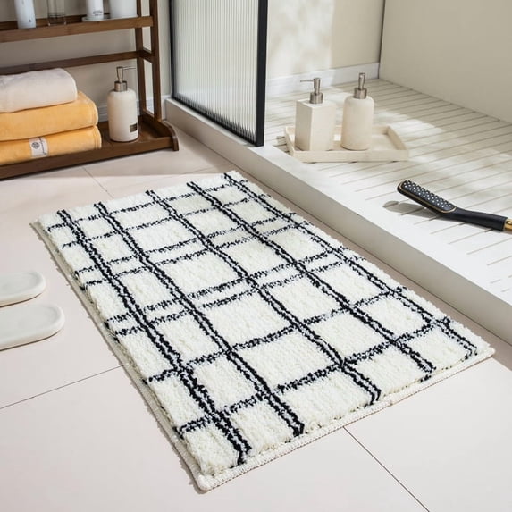 Jinswick Checkered Bath Mat Washable Non-Slip Funny Bathroom Rug Cute Bathroom Mat Ultra Soft Microfiber Absorbent Floor Carpet for Shower Tub Bedroom