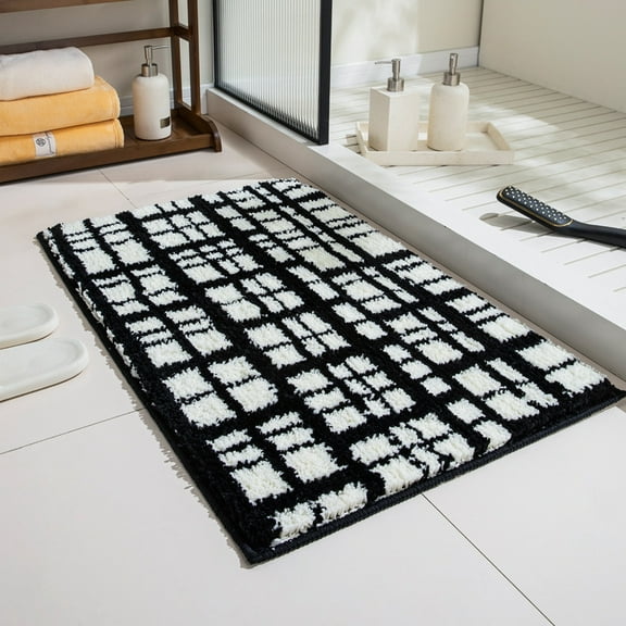 Jinswick Checkered Bath Mat Washable Non-Slip Funny Bathroom Rug Cute Bathroom Mat Ultra Soft Microfiber Absorbent Floor Carpet for Shower Tub Bedroom