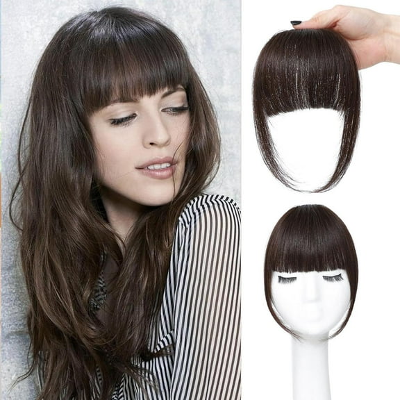 Jinswick Clip in Bangs for Women -Real Hair Bangs Wig 100% Human Hair Extensions French Bangs Flat Neat Bangs Fringe with Hairpieces Clip on Curved Bangs for Daily Wear