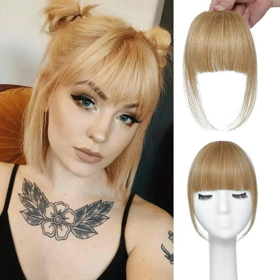 Jinswick Clip in Bangs for Women -Real Hair Bangs Wig 100% Human Hair Extensions French Bangs Flat Neat Bangs Fringe with Hairpieces Clip on Curved Bangs for Daily Wear