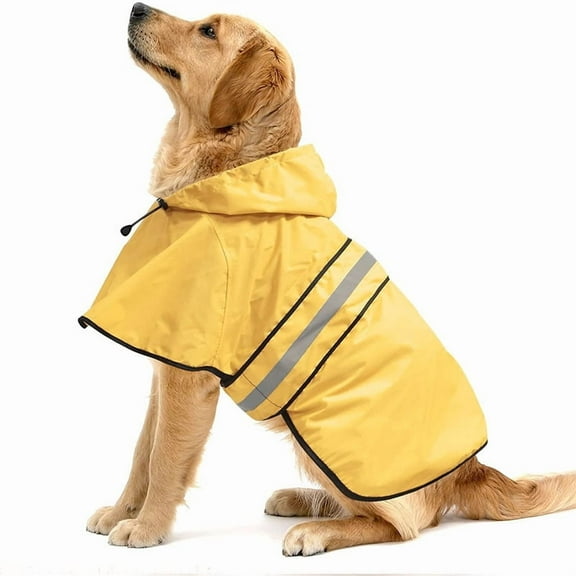 Jinswick Dog Raincoat Hooded Poncho,Velcro Adjustable Waterproof Dog Raincoat Lightweight Reflective Tape Pet Slicker for Large Dogs(Yellow,XL)