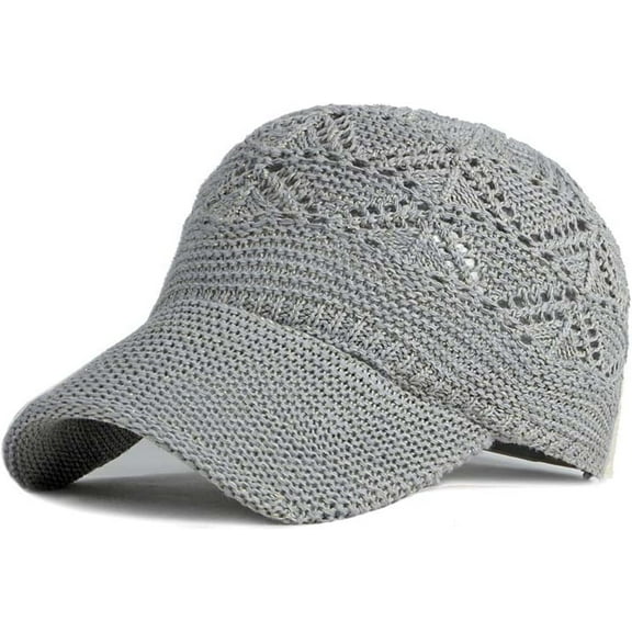 Jinswick Knit Floral Crochet Packable Knit Baseball Cap Lightweight Cutout Summer Hats for Women ,Outdoor Breathable Beach Seaside Sun Hat, Grey
