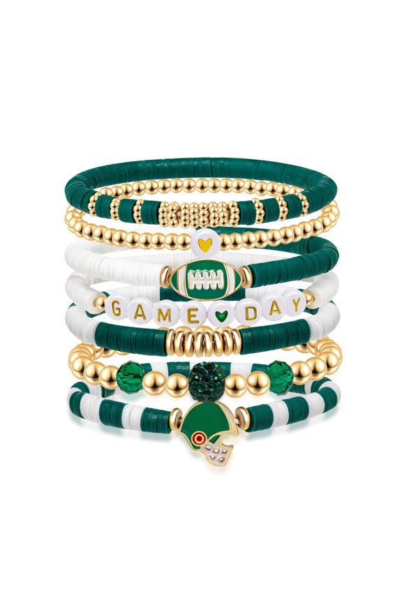 Multi-Layer Stacked Friendship Bracelet Set for Women Personalized Stackable Letter Rugby Cap Stretch Beaded Bracelet