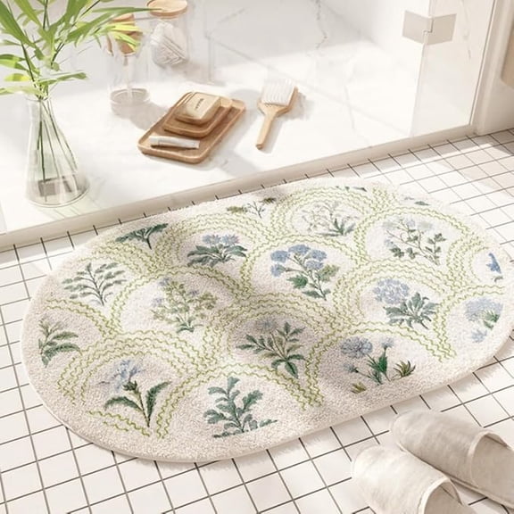 Jinswick Oval Bathroom Rugs, Spring Floral Print Absorbent Microfiber Bath Rugs, Non Slip Quick Dry Bath Mats for Bathroom Floor, Tub and Shower, Home Decor Accessories(Oval C,16"x24")
