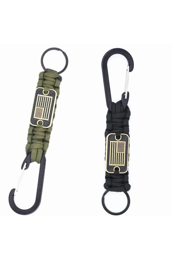 Paracord Keychain Carabiner Clip with USA Flag, Braided Lanyard Utility Ring Hook Outdoor Camping Kit, Lanyard Hanger Hook for Water Bottle, Key, Backpacks