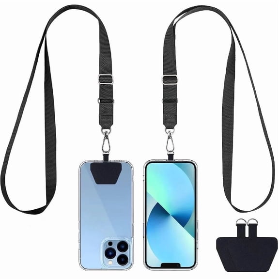Jinswick Phone Lanyard 2 Pcs Adjustable Neck Strap,Multifuctional Patch Polyester Phone Lanyards Compatible with Most Smartphones(Black+Black)