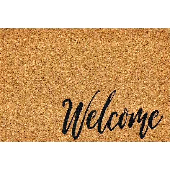 Jinswick Rectangular imitation coconut fiber welcome doormat, fiber material suitable for indoor use Decorative Script Welcome Design - 24" x 16" - Natural