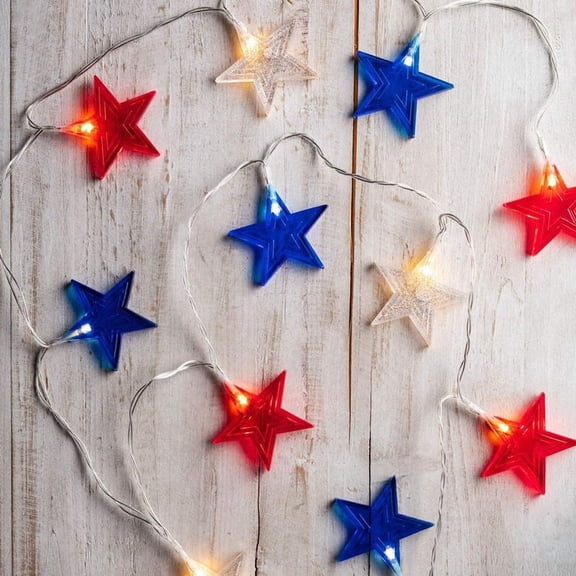 Jinswick Red White Blue Stars String Lights, 10ft Independence Day Decoration Lights with 20 Red White Blue Lights, 4th of July Decoration String Lights Patriotic Wedding Patio Garden Party Decor