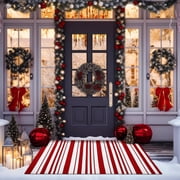 Jinswick Red and White Striped Christmas Rug 20 x 32 Inch Rug Christmas Machine Washable Porch Doormat Welcome Layered Doormat for Indoor and Outdoor Entry Bedroom Decoration