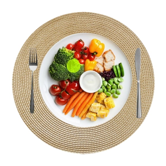 Jinswick Round Woven Placemat Set of 2, 15-Inch Bohemian Style Farmhouse Country Woven Placemat, for Table Decoration, Rattan Willow Table Mat Plate Woven Heat-Resistant Placemat