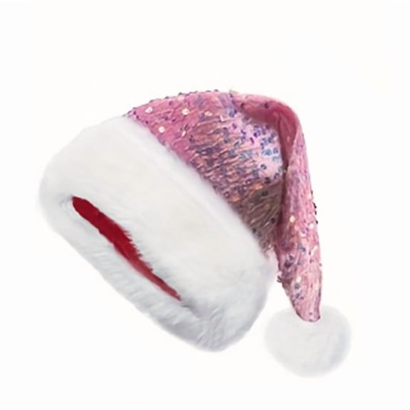 Jinswick Santa Hats for Adults Christmas Cap Plush Sequins Santa Hats Party Caps Bobbles Holiday Hat
