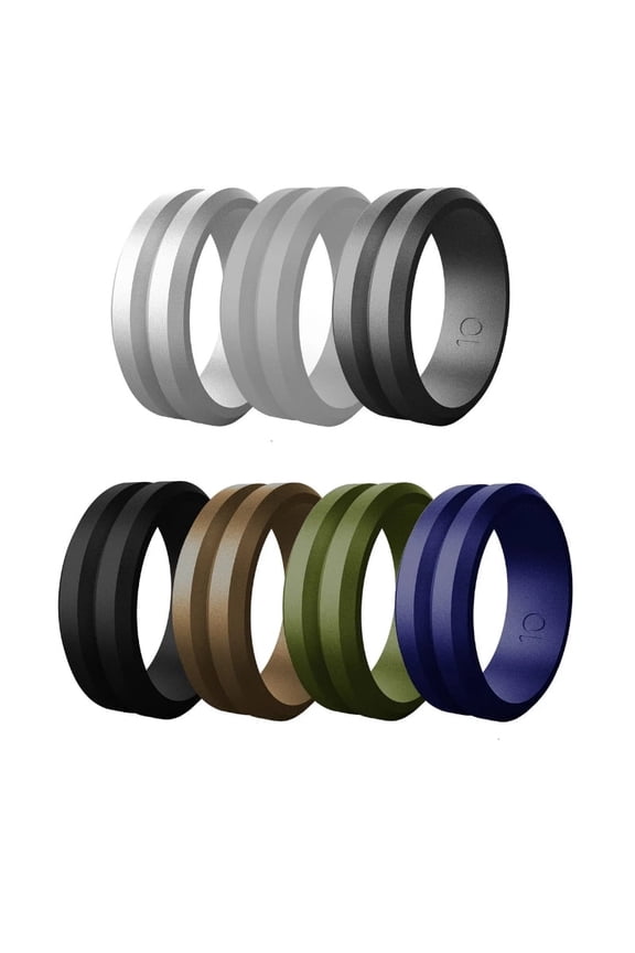 Silicone Men's Wedding Rings, 8mm Wide 2mm Thick Rubber Wedding Bands-Variety Multipack Size 7-14