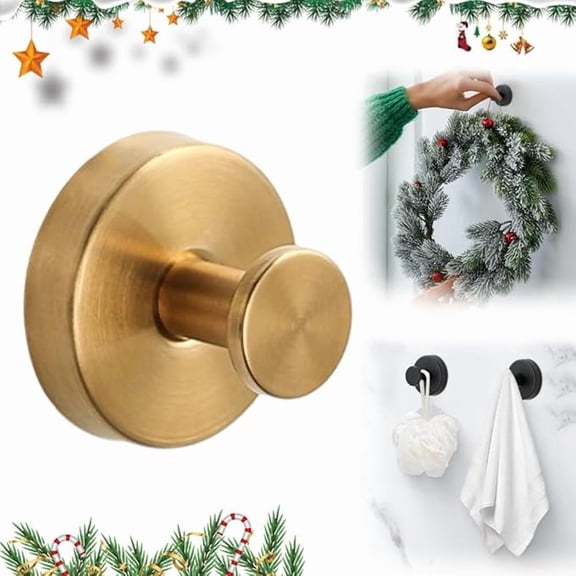 Jinswick Suction Cup Hooks for Door Wreaths,  Heavy Duty Wreath Hangers for Front Door & Glass Window, Upgrade Suction Cup Hooks for Shower, Wreath Door Hanger Halloween Christmas Decor (Gold, 1 Pcs)