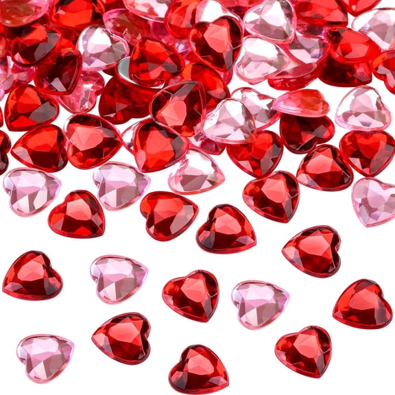 Jinswick Valentines Day Acrylic Heart 3D Acrylic Heart Rhinestones Flat Red and Back Decoration Wedding Table Scatter Decoration for DIY Crafts Jewelry Making, 0.5 Inch(400 Pcs)