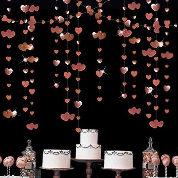 Jinswick Valentines Day Party Decorations Gold Heart Garland Hanging Streamer Banner for Anniversary Mothers Day Engagement Wedding Bridal Shower Baby Shower Bachelorette Birthday Hen Party Supplies