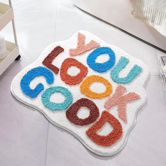 Jinswick You Look Good Bath Mat Color Bathroom Rugs Funny Cute Bath Rugs Non Slip Microfiber Plush Preppy Small Cool Shower Rug Washable Absorbent Floor Mat for Bathtub Sink 16" x 24"