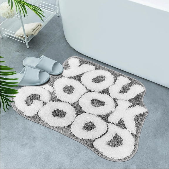 Jinswick  You Look Good Bath Mat Grey Bathroom Rugs Funny Cute Bath Rugs Non Slip Microfiber Plush Preppy Small Cool Shower Rug Washable Absorbent Floor Mat for Bathtub Sink 16" x 24"
