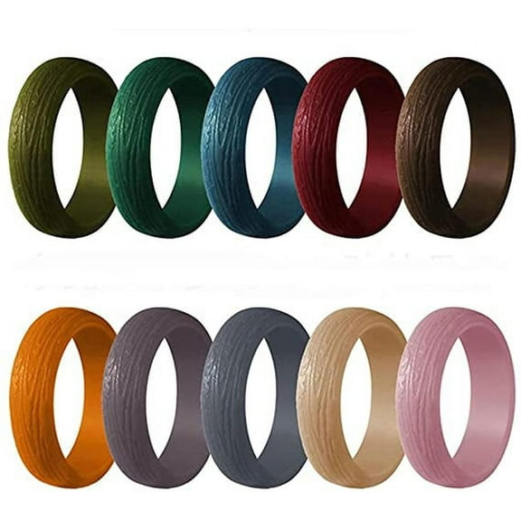 Jinswick10 Pack 5.7MM Wave Pattern Silicone Wedding Rings for Womens Thin Stackable Rubber Wedding Bands Size 4-10