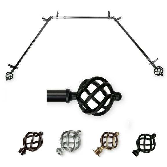 Jinx 13/16" Bay Window curtain rod 20"-36", 38"-72" - Black,(ABay-42-2)